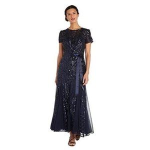 R&M Richards Women's One‎ Piece Short Sleeve Embelished Sequins Gown SIZE 8